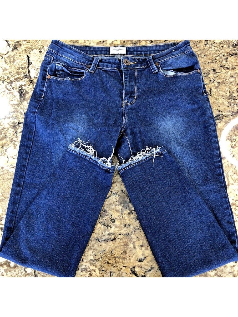 Size 9 X 25 GOGO JEANS USA Women’s Ankle Frayed Hems Dark Blue